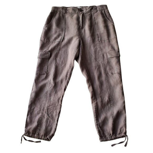 C&C California Pants - C&C California 100% Linen Cargo Pants with Drawstring Ankles Taupe Brown Size L